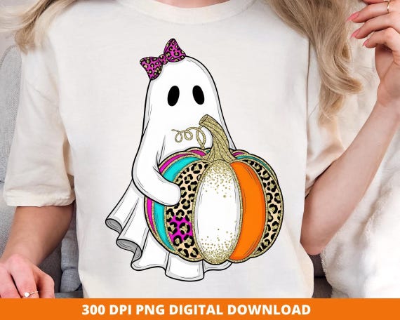 Glitter Ghost Pumpkin PNG: Girls Halloween Coquette Design (Digital Download)