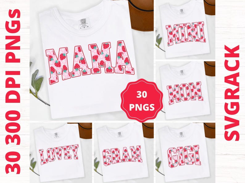 Strawberry Mama PNG Bundle, Retro Floral Mother's Day Design image 1