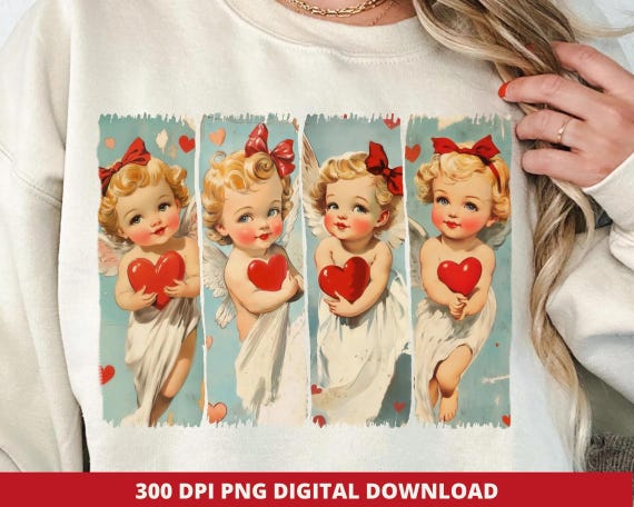 Retro Cupid Valentine PNG, Coquette Sublimation Design (Digital Download)