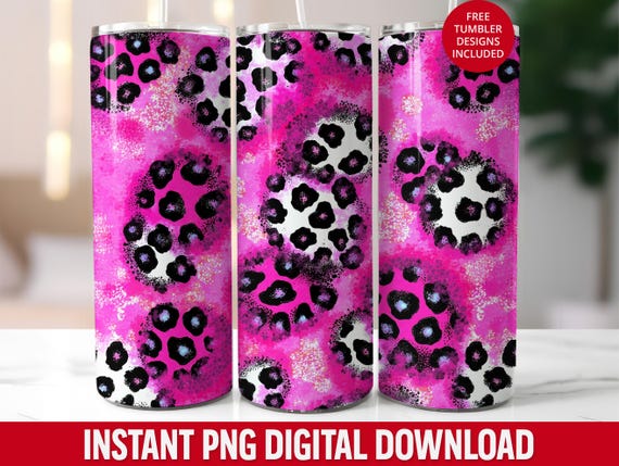 Hot Pink Leopard Tumbler Wrap PNG: Animal Print Sublimation (Digital Download)