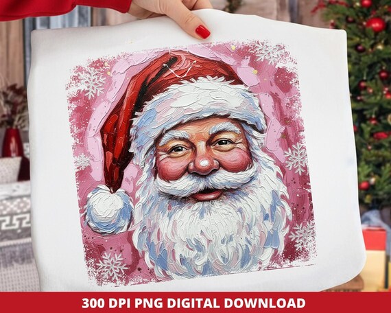 Vintage Santa Brushstroke PNG: Pink Christmas Sublimation (Digital Download)