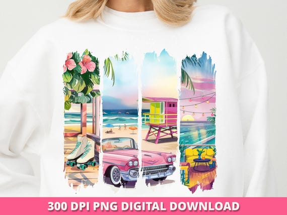 Retro Summer Brushstroke PNG, Beach Sublimation (Digital Download)