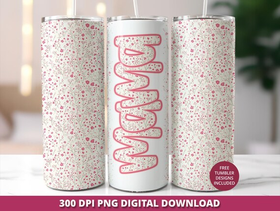 Wildflowers Mama Tumbler Wrap, Boho Floral Design (Digital Download)