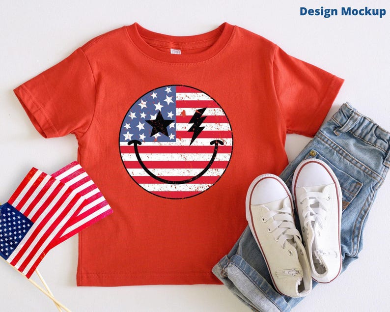Retro 4th of July PNG, American Flag Smiling Face, Sublimation DTF Design image 4