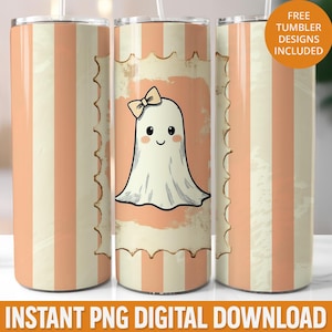 Envoltura para vaso de 20 oz con sello de fantasma coqueto, diseño de sublimación de sello retro de Halloween, diseño de envoltura para vaso de Halloween sin costuras