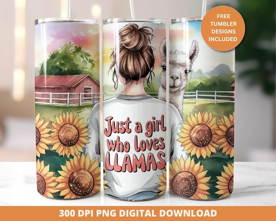 Llama Sunflower 20oz Tumbler Wrap, Farm Lover Gift (PNG Digital Download)