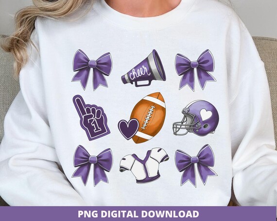Purple Football Season PNG, Cheer Bows, Sublimation Designs (Digital Download)