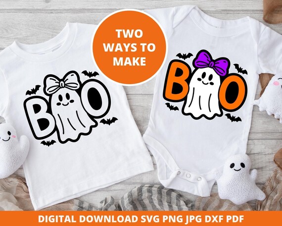 Boo Ghost Svg, Baby Cute Ghost Svg, Trick or Treat Bag Png, Spooky Season Cricut Cut File, Kids Halloween Shirt Svg, Cute Ghost Cutting File