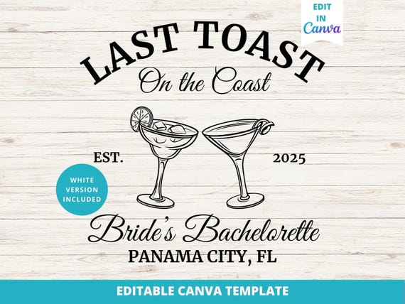 Coastal Bachelorette Canva Template, Last Toast on the Coast (Digital Download)