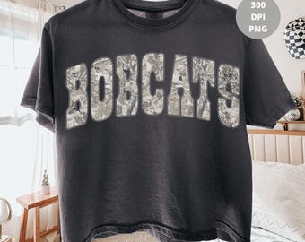 Bobcats Washed Camo PNG, Varsity Mascot Shirt Design, Distressed School Team PNG