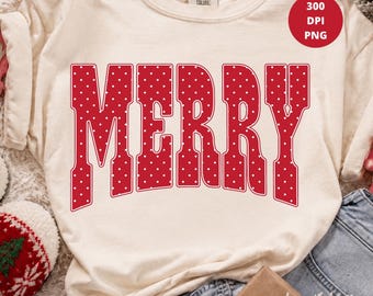 Merry Christmas Polka Dot PNG, Holiday Shirt Design, Festive Sublimation, Xmas PNG