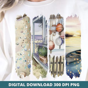 Küsten Brushstroke Strand Png, Retro Sommer Sublimation, Seeglas Ozean Sonnenuntergang Png, nautische Ästhetik, trendige Sommerbürste Digitales Design
