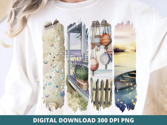 Coastal Brushstroke Beach Png, Retro Summer Sublimation, Sea Glass Ocean Sunset Png, Nautical Aesthetic, Trendy Summer Brush Digital Design