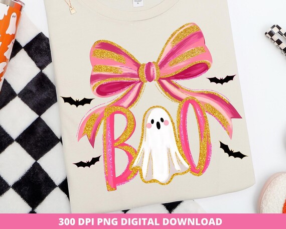 Glitter Boo Ghost PNG: Spooky Coquette Halloween Clipart (Digital Download