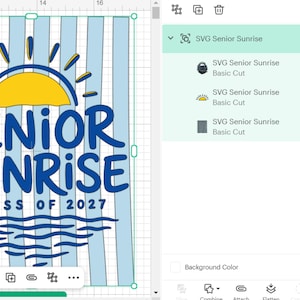 May include: A digital design featuring the text "SENIOR UNRISE CLASS OF 2027" in blue, with a yellow sun graphic. The background has blue and white vertical stripes. This design is suitable for graduation-themed products.