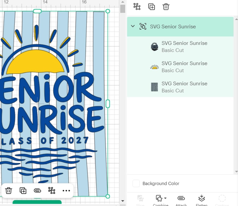 May include: A digital design featuring the text "SENIOR UNRISE CLASS OF 2027" in blue, with a yellow sun graphic. The background has blue and white vertical stripes. This design is suitable for graduation-themed products.
