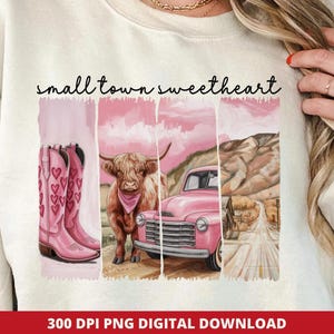 Highland Cow Valentine PNG, Retro Cowgirl, Brush Stroke (Digital Download)