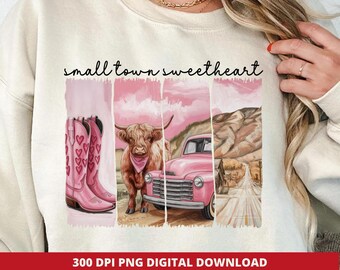 Highland Cow Valentine PNG, Retro Cowgirl, Brush Stroke (Digital Download)