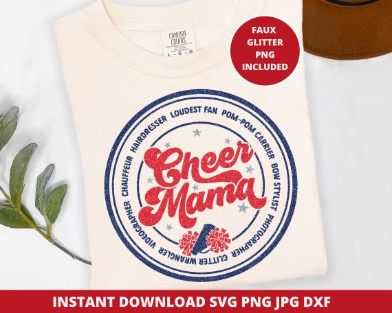 Cheer Mama Svg Png, Cheer Mom Svg, Team Spirit Svg, Pom Poms & Megaphone Cut File, Cheerleading Mom Shirt Svg, Cricut Silhouette Sublimation