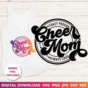 Jubeln Sie Mamma-Svg, verrücktes stolzes immer lautes Eurstrass-Signatur-Svg, jubeln Sie Mama-Svg, jubeln Sie Shirt-Svg, jubeln Sie Mama-Hemd zu, Cricut Art, Sublimation Png, Silhouette Dxf