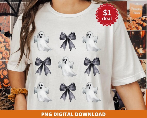 Coquette Halloween PNG, Ghost Coquette Bows, Cute Halloween Design, Trendy Sublimation Png, Spooky Vibes Png, Cute Spooky Ghosts, 3x3 Design
