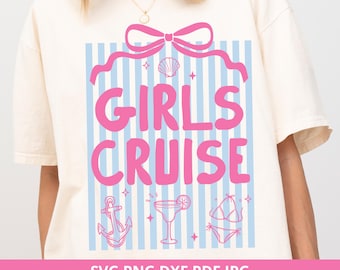 Girls Cruise SVG Preppy Coquette Bow Striped Matching Group Shirt PNG Design