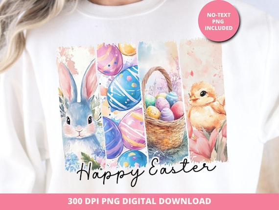Easter Bunny Brushstroke PNG, Easter Flowers Sublimation (Digital Download)
