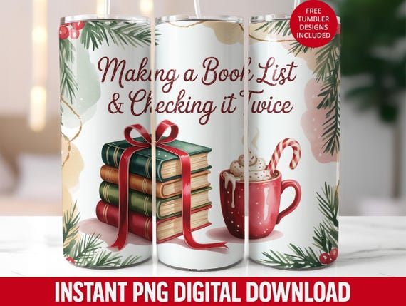 Cozy Book Lover Christmas Tumbler Wrap: Holiday Reading PNG (Digital Download)