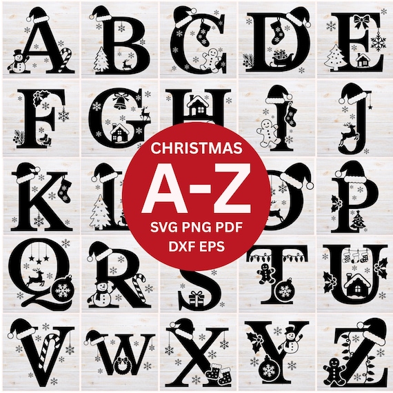 Christmas Monogram Alphabet SVG, Holiday A-Z Alphabet Digital Download