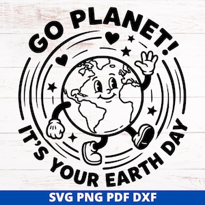 アースデイSVG、Go Planetシャツデザイン、子供向け教室用エコグラフィック（カットファイル）
