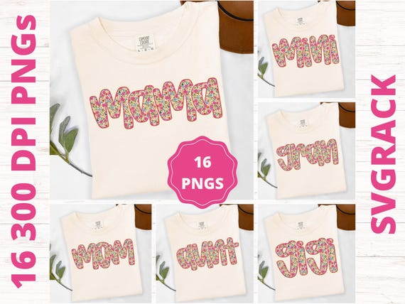 Floral Mama PNG Bundle, Retro Glitter Flower Design (Digital Download)
