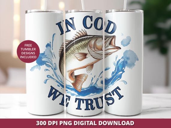 Cod Fishing Tumbler Wrap PNG, Funny Fishing 20oz Skinny Sublimation, Fisherman Tumbler Wrap Digital Download, Father's Day Fishing Gift Png