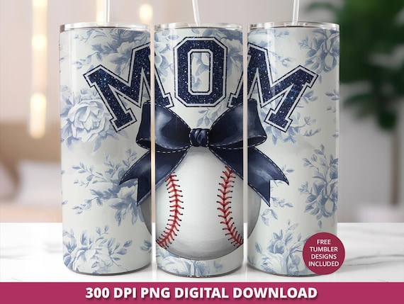 Floral Baseball Mom Tumbler Wrap, 20oz Skinny Tumbler Sublimation (PNG)