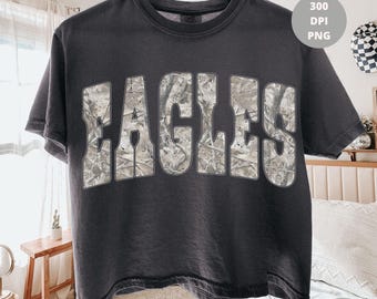 Eagles Washed Camo PNG, Varsity Mascot Shirt Design, Distressed School Team PNG