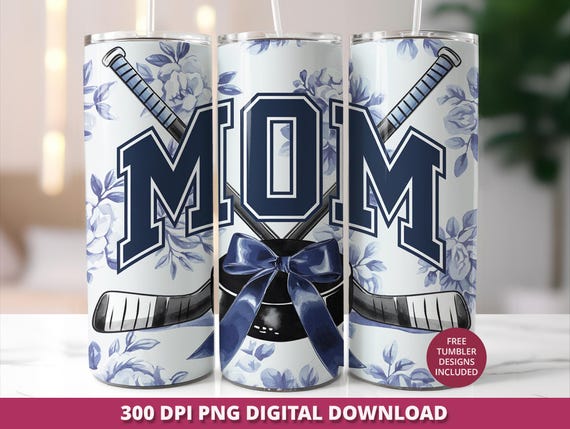 Hockey Mom Tumbler Wrap, Floral Hockey Tumbler PNG, Ice Hockey Mom Gift, 20oz Skinny Tumbler Sublimation, Ice Hockey Mom Tumbler Wrap Design