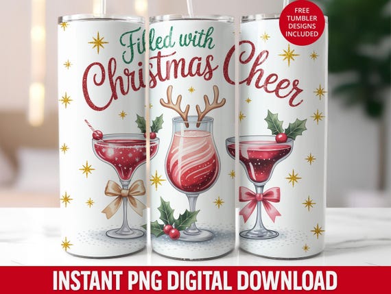 Christmas Cocktail Tumbler Wrap: Holiday Cheer PNG (Digital Download)