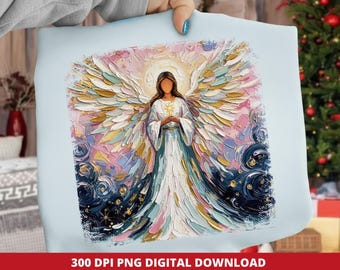 Pincelada de arcángel PNG: Diseño de sublimación de ángel navideño (descarga digital)