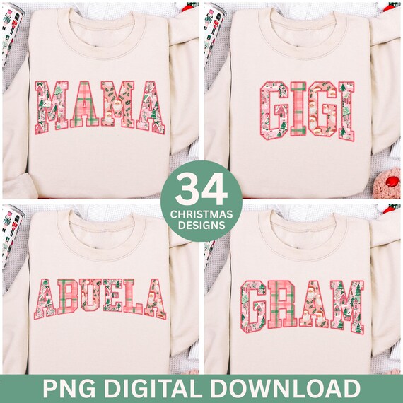 Christmas Mama Shirt PNG Bundle: Plaid Varsity Family Design (Digital Download)
