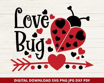 Love Bug Valentine SVG, Heart Ladybug Shirt Design, Cricut Silhouette Cut File