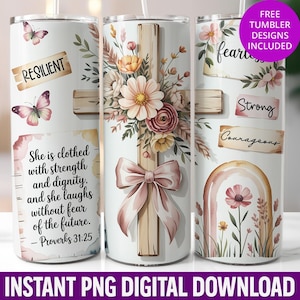 Boho Floral Proverbs 31:25 Tumbler Wrap PNG (Digital Download)