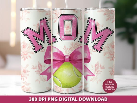 Tennis Mom 20oz Tumbler Png, Floral Coquette Tennis Tumbler Wrap, Skinny Tumbler Sublimation Png, Tennis Mom Gift, Tennis Mom Tumbler Design