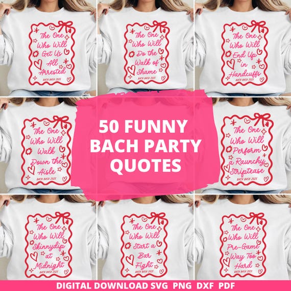 Bachelorette Party SVG Bundle, Funny Doodle Bach Shirts Design, Matching Bachelorette Shirt Png, Most Likely To Bach Shirt Digital Download