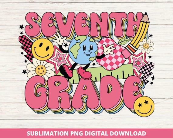 Groovy Seventh Grade Teacher PNG, Retro Back to School Sublimation (Digital Download)