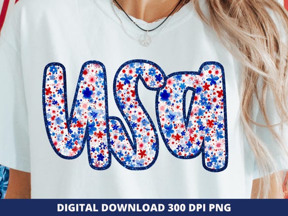 Floral Patriotic USA PNG, Preppy 4th of July Sublimation Design (Digital Download)