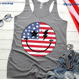 Retro 4th of July PNG, American Flag Smiling Face, Sublimation DTF Design image 5