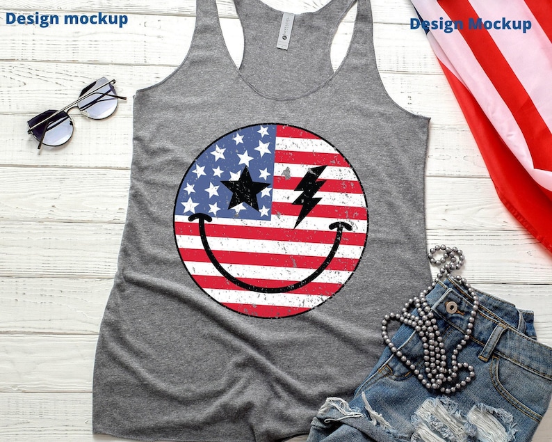 Retro 4th of July PNG, American Flag Smiling Face, Sublimation DTF Design image 5