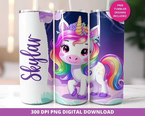 Rainbow Unicorn Tumbler Wrap PNG, Personalized Name Design (Digital Download)
