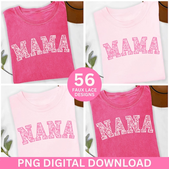 Lace Mama PNG Bundle, Coquette Varsity Letters (Digital Download)