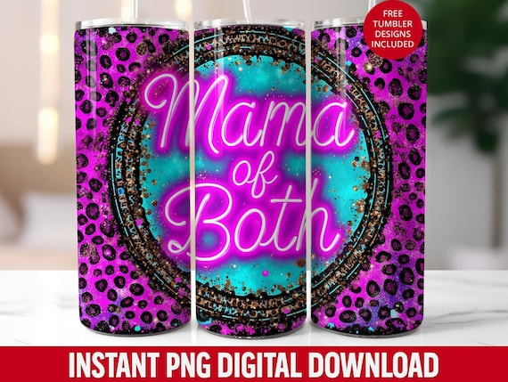 Mama of Both Tumbler Wrap: Neon Leopard Print 20oz Skinny Tumbler (PNG Digital Download)