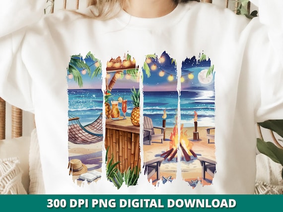 Beach Brushstroke Png, Tropical Tiki Sublimation, Coastal Summer Vibes Png, Summer Instant Download, 2025 Trendy Sublimation Brush Design